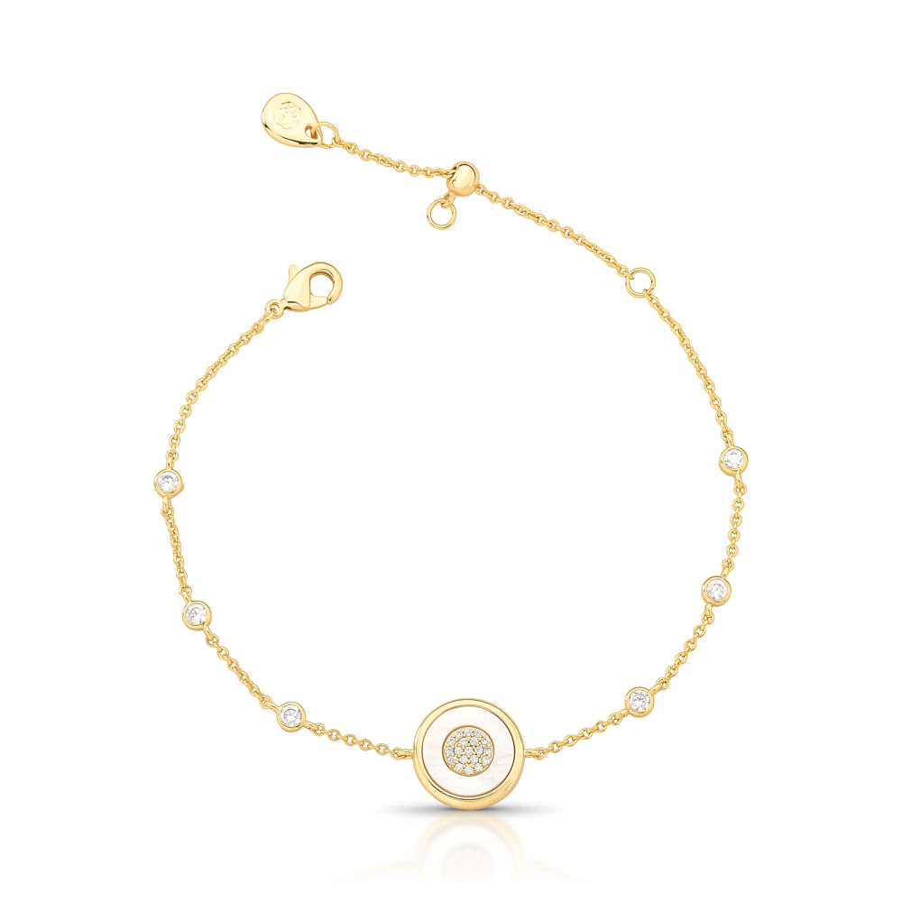 Pulseira Dourada com Pingentes de  Madreperola e Zircornias Incolores - PU01060016DOMP